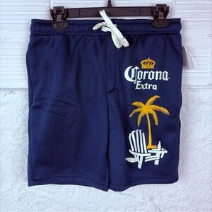 NWT CORONA EXTRA navy palm beach fleece comfy sleep shorts size small